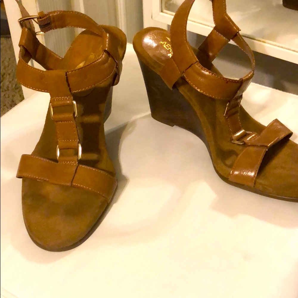 Brown wedge sandals